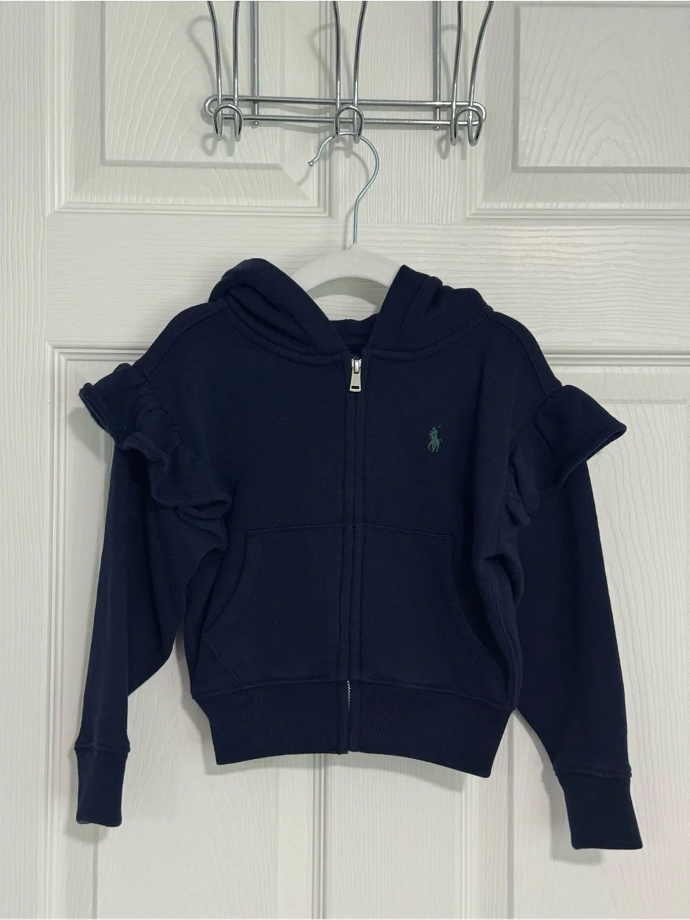 Ralph Lauren Navy Zip Hoodie with Ruffle Shoulders - Kids